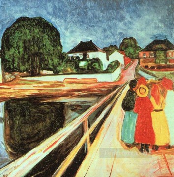 表現主義 Painting - 橋の上の少女たち 1900 エドヴァルド・ムンク 表現主義